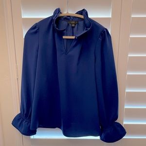 J Crew cobalt blue blouse w/ruffles, size S